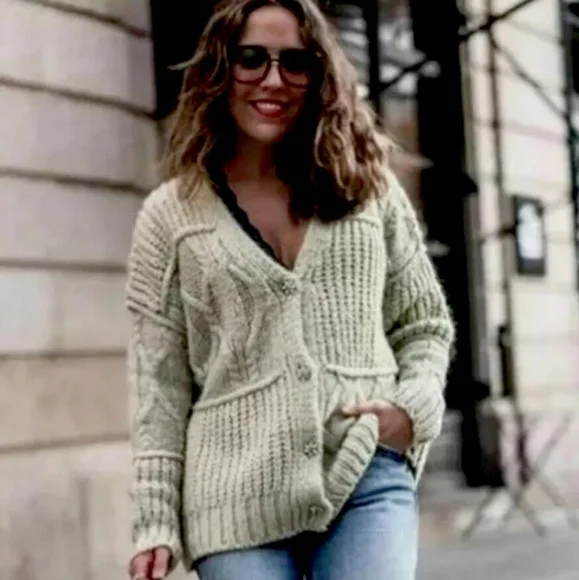 Zara Sage Green Jewel Button Wool Blend Cardigan Size S - Picture 2 of 16